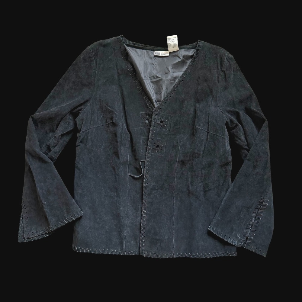 90's Faded Glory XL Black Suede‎ Leather Whipstitch Western Jacket F658-036